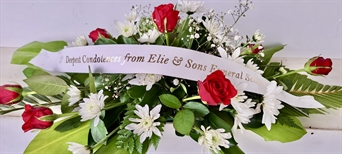 Funeral Bouquet with printed ribbons